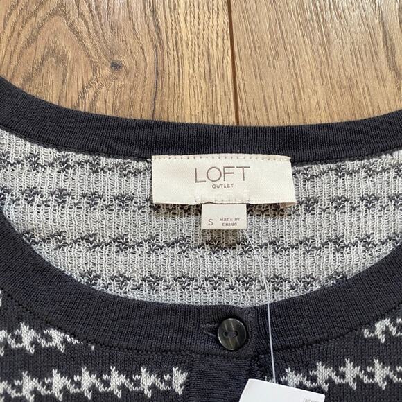 NWT LOFT Herringbone Cardigan Sweater Preppy Academia Capsule Closet S - Picture 3 of 7